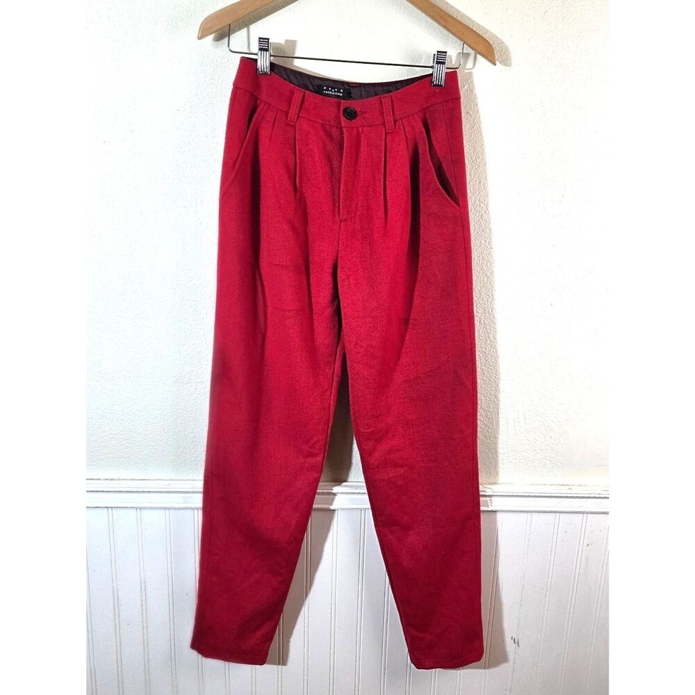 Vintage Anna x Catherine Red Lined Pleated Trousers Womens 26x30 Wool Feel Pants